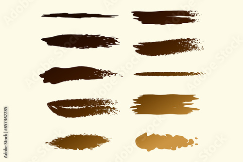 Set of golden vector brush strokes. 3D illustration