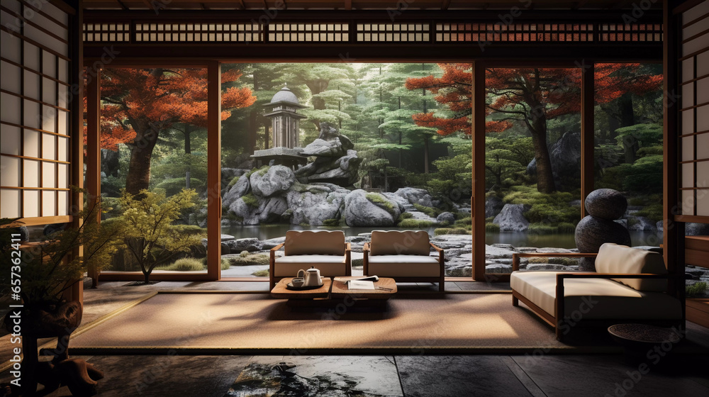 Zen Garden Retreat. Showcase a peaceful retreat with a Zen garden.