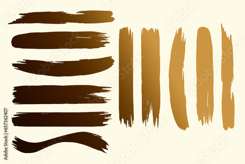 Set of golden vector brush strokes. 3D illustration