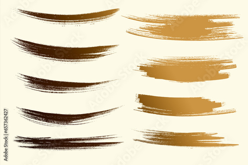 Set of golden vector brush strokes. 3D illustration