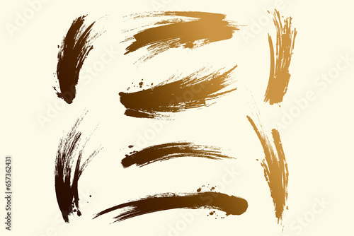 Set of golden vector brush strokes. 3D illustration