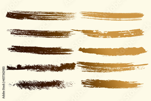 Set of golden vector brush strokes. 3D illustration