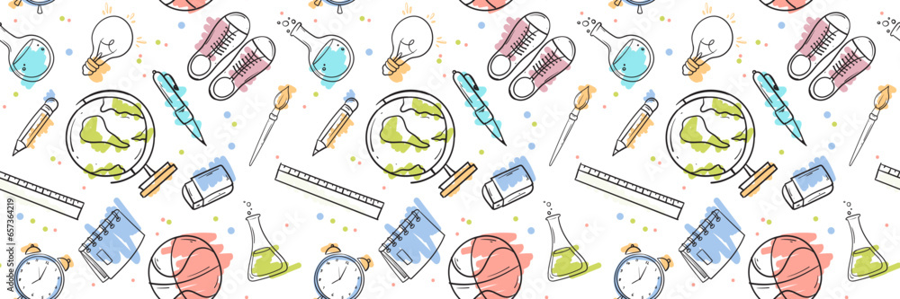 seamless pattern banner background with on a school theme and supplies ...