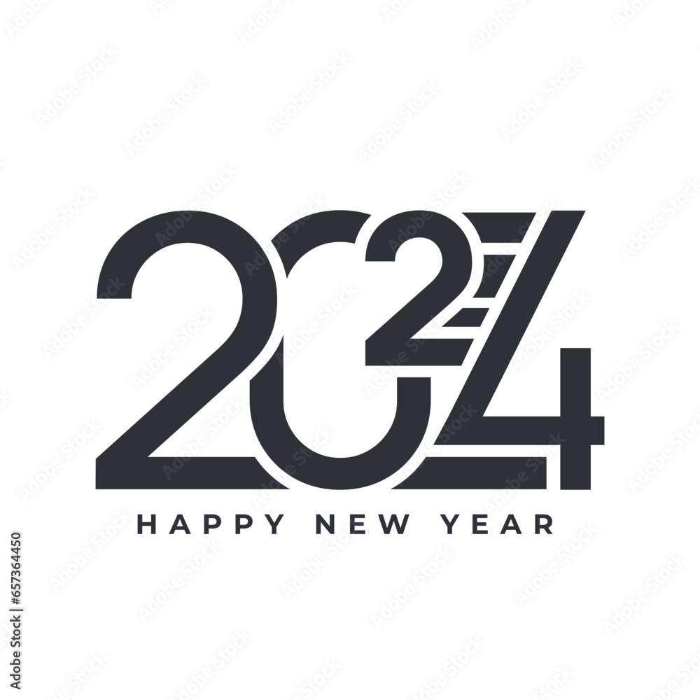 2024 Happy New Year sign or emblem. Christmas card with typography logo