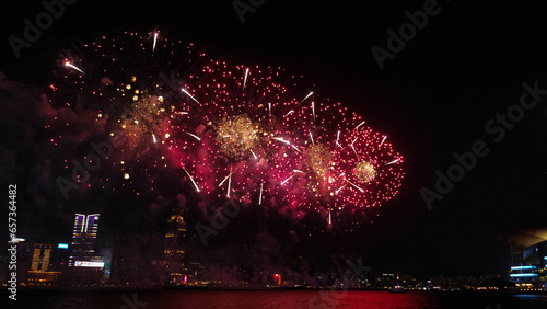 Fireworks display to commemorate the National day of the Republic of China in 2023 at Victoria Harbor, Hong Kong