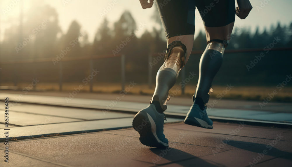 an athletic man with prosthetic legs - obrazy, fototapety, plakaty 