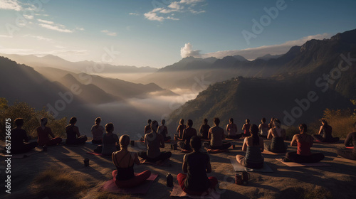 Mountain Yoga Retreat Bliss. Attain bliss in a mountain yoga retreat photo