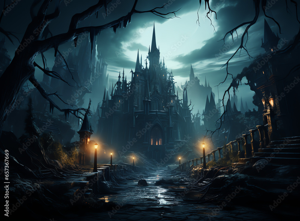 Old haunted mansion, foggy and witchy ambiance, halloween vibes Old haunted mansion, foggy and witchy ambiance, halloween vibes
