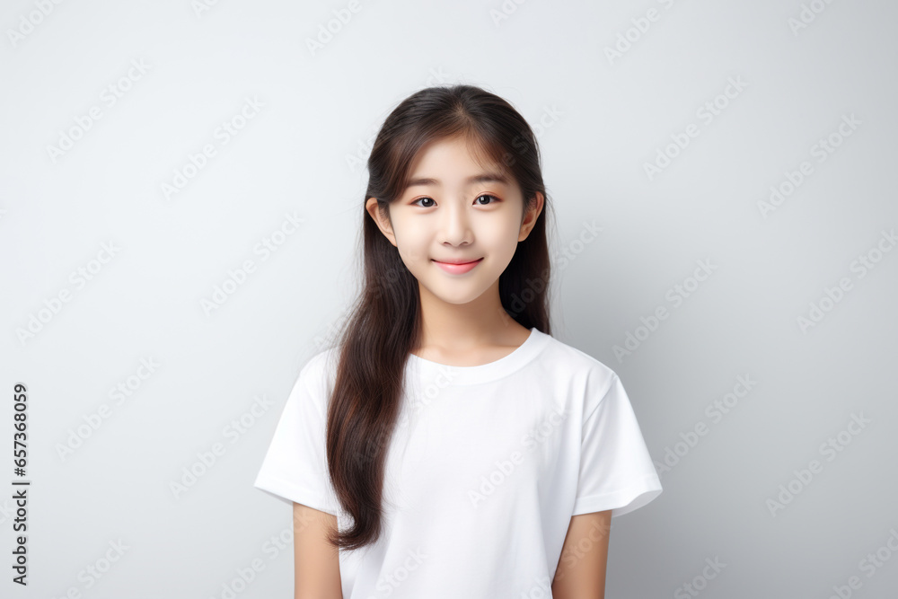 Portrait of Asian girl wearing a t-shirt with standing and looking at the camera. Face of healthy girl, Lifestyle portrait photography. Portrait of Asian girl wearing a t-shirt with standing and looking at the camera. Face of healthy girl, Lifestyle portrait photography.