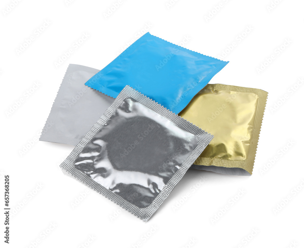 Condom packages isolated on white. Safe sex Condom packages isolated on white. Safe sex