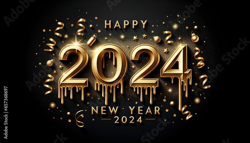 Gold Drip Happy New Year 2024