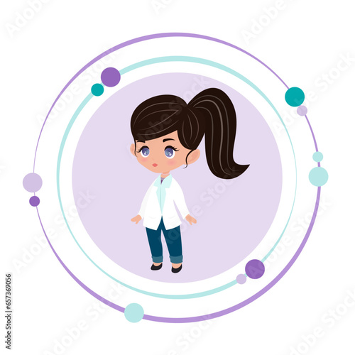 Female doctor chibi scientist vector illustration graphic icon