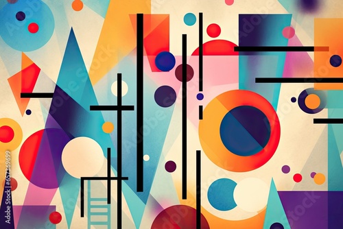 Abstract Shapes Background: Playful Geometric Compositions in Kandinsky Painting-Inspired Image, generative AI