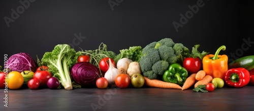 Colorful raw vegetables in close up With copyspace for text