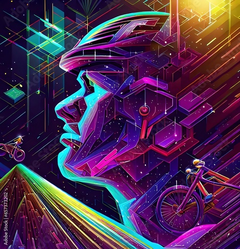 abstract technology background mountain bike.Generate Ai.
