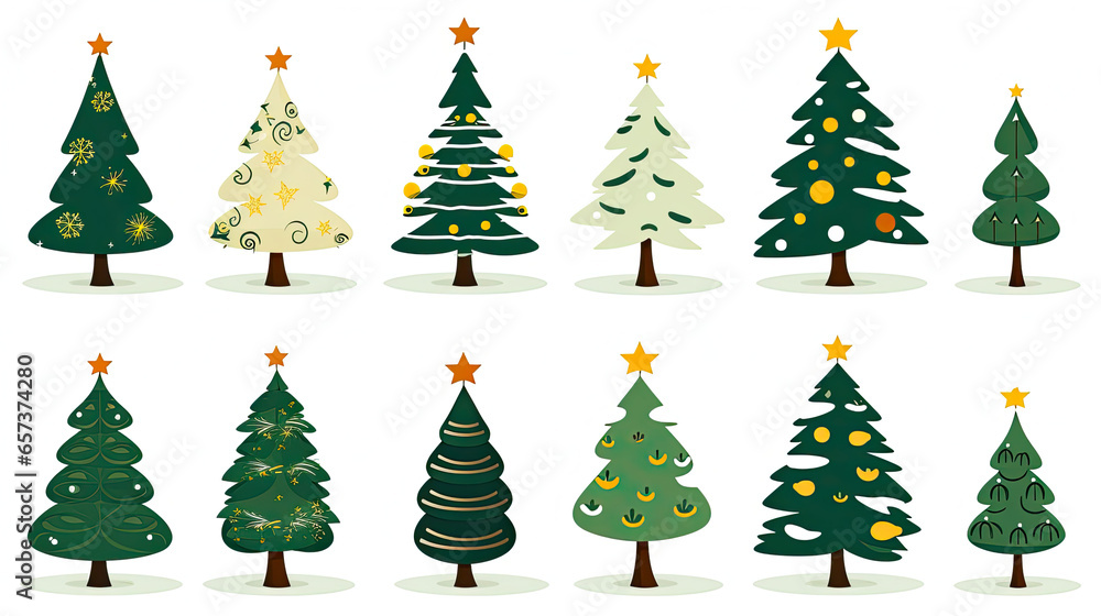 set of christmas trees