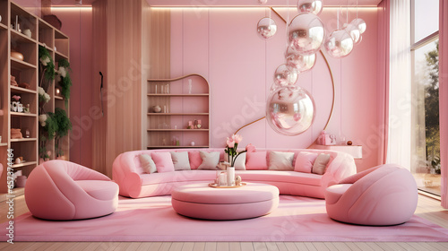 Interior Design Pink Theme, Generative AI