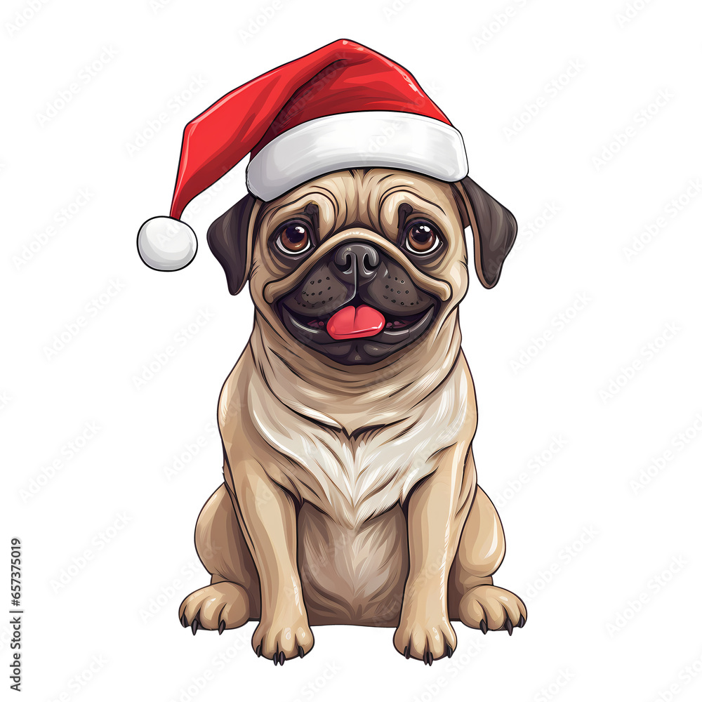 Cute Pug Dog Christmas Clipart Illustration