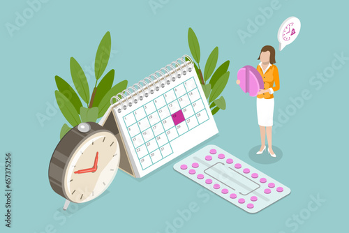 3D Isometric Flat Vector Conceptual Illustration of Contraception Pills, Pregnancy Prevention and Baby Birth Control