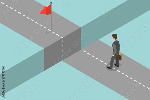 3D Isometric Flat Vector Conceptual Illustration of Overcoming Obstacle On Road, Process of Achieving Target