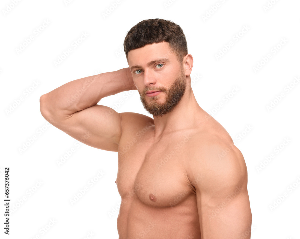 Handsome muscular man isolated on white. Sexy body Handsome muscular man isolated on white. Sexy body