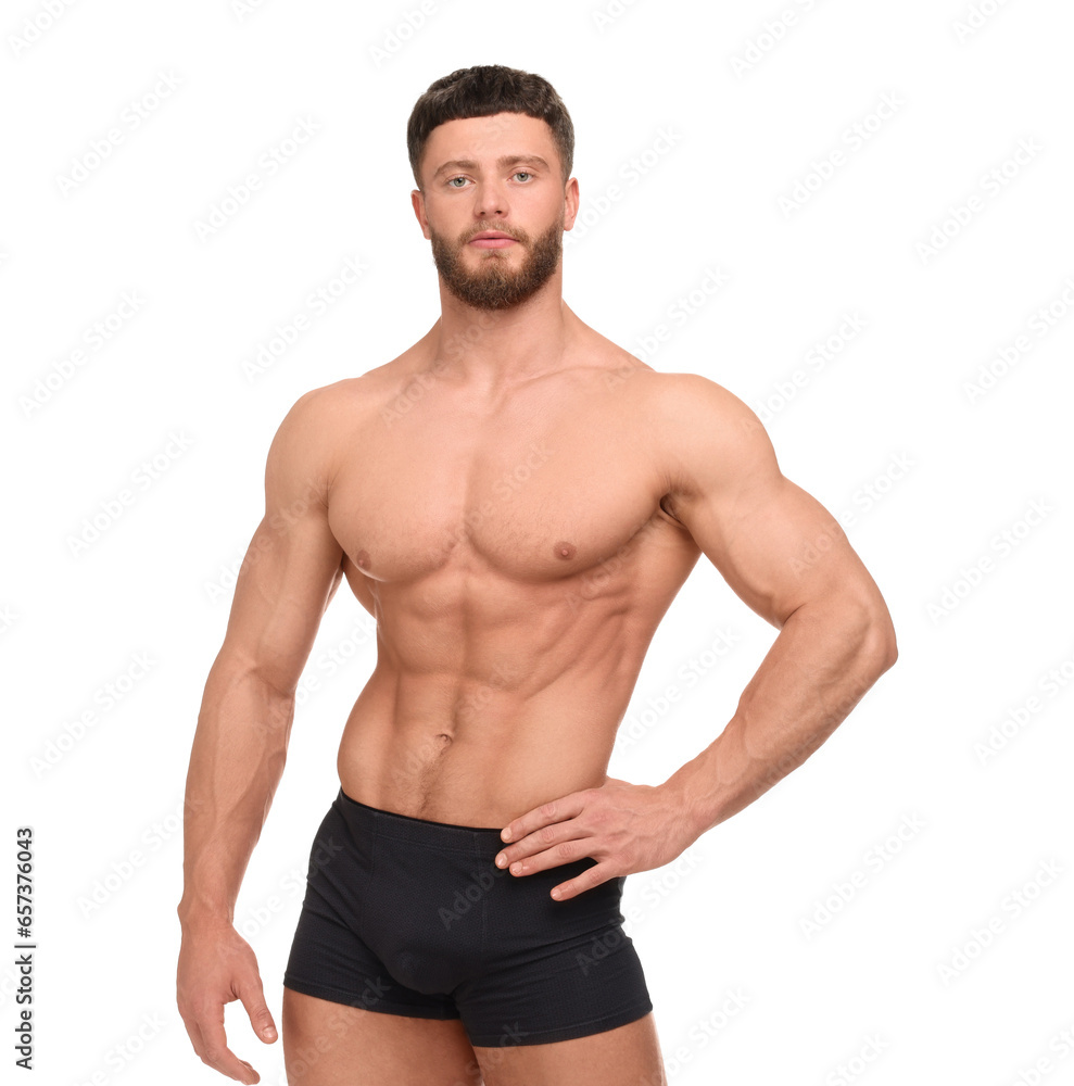 Handsome muscular man isolated on white. Sexy body Handsome muscular man isolated on white. Sexy body