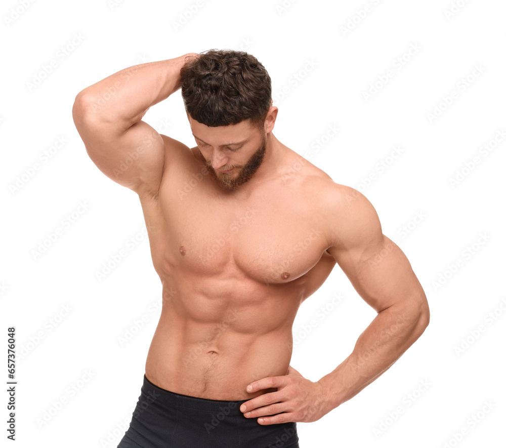 Handsome muscular man isolated on white. Sexy body Handsome muscular man isolated on white. Sexy body