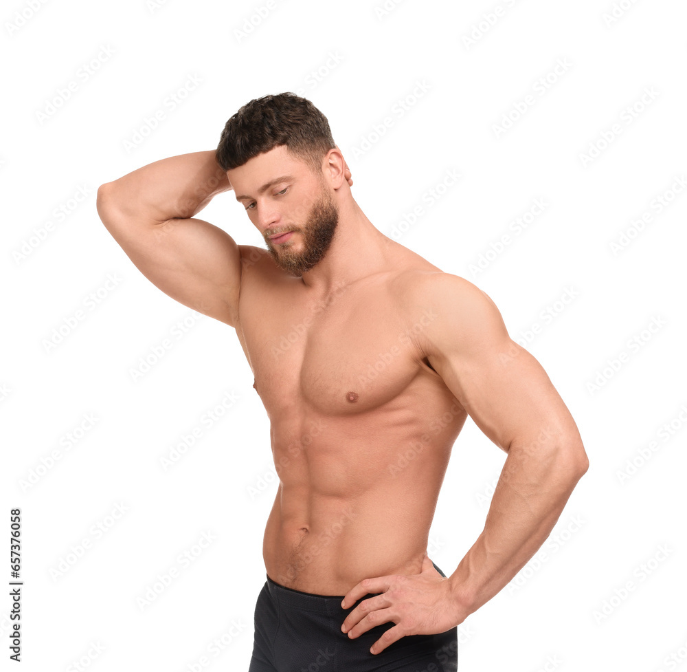 Handsome muscular man isolated on white. Sexy body Handsome muscular man isolated on white. Sexy body