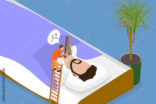 3D Isometric Flat Vector Conceptual Illustration of Sleep Apnea, Snoring
