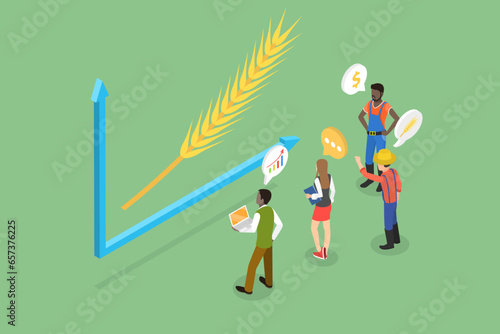 3D Isometric Flat Vector Conceptual Illustration of Agricultural Business, Global Food Explorer