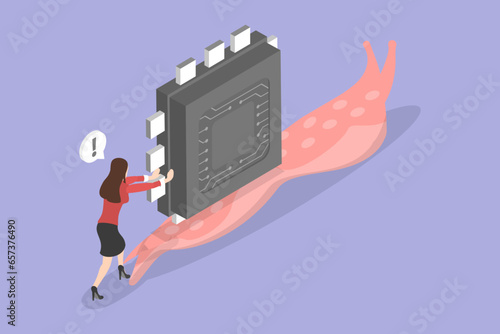 3D Isometric Flat Vector Conceptual Illustration of Semiconductor Supply Chain Problem, Electronics Manufacturing Issues