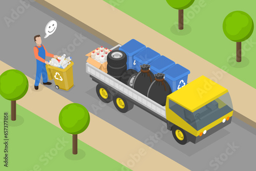 3D Isometric Flat Vector Conceptual Illustration of Daily Waste Disposal, Garbage Removal