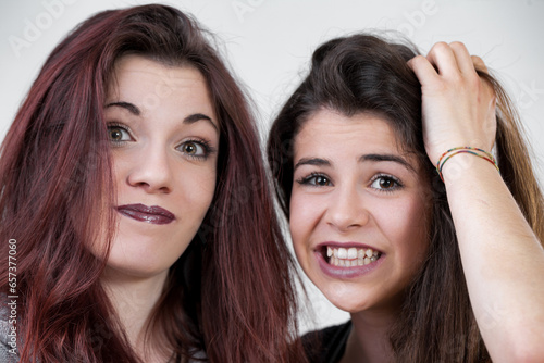 Obraz na plátně Beauty and jest: women make amusing faces