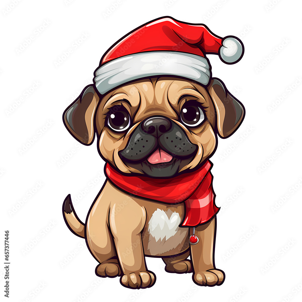 Cute Pug Dog Christmas Clipart Illustration Cute Pug Dog Christmas Clipart Illustration