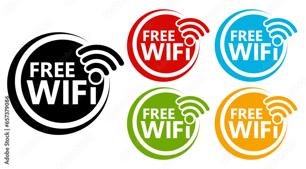 Obraz premium Set collections free WIFI trendy colorful icon sign. Wireless network connection labels design template Vector illustration