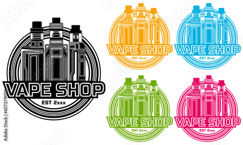 Vape shop trendy colorful logo. Electronic Cigarette Design Vector Illustration