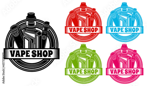 Vape shop trendy colorful logo. Electronic Cigarette Design Vector Illustration