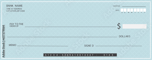 Blank check with false numbers in a blue tone template vector