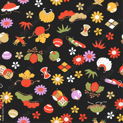 宝尽し文-シームレスな和模様-2way-手描き