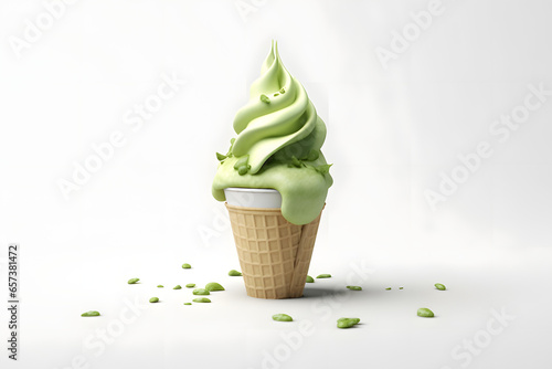 Matcha green tea ice cream 3d rendering style photo