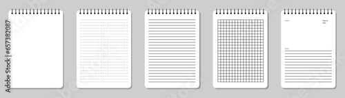 Creative vector illustration of realistic notebooks lined and dots paper page isolated on transparent background. Art design clean spiral notepad blank mockup template. Abstract graphic element
