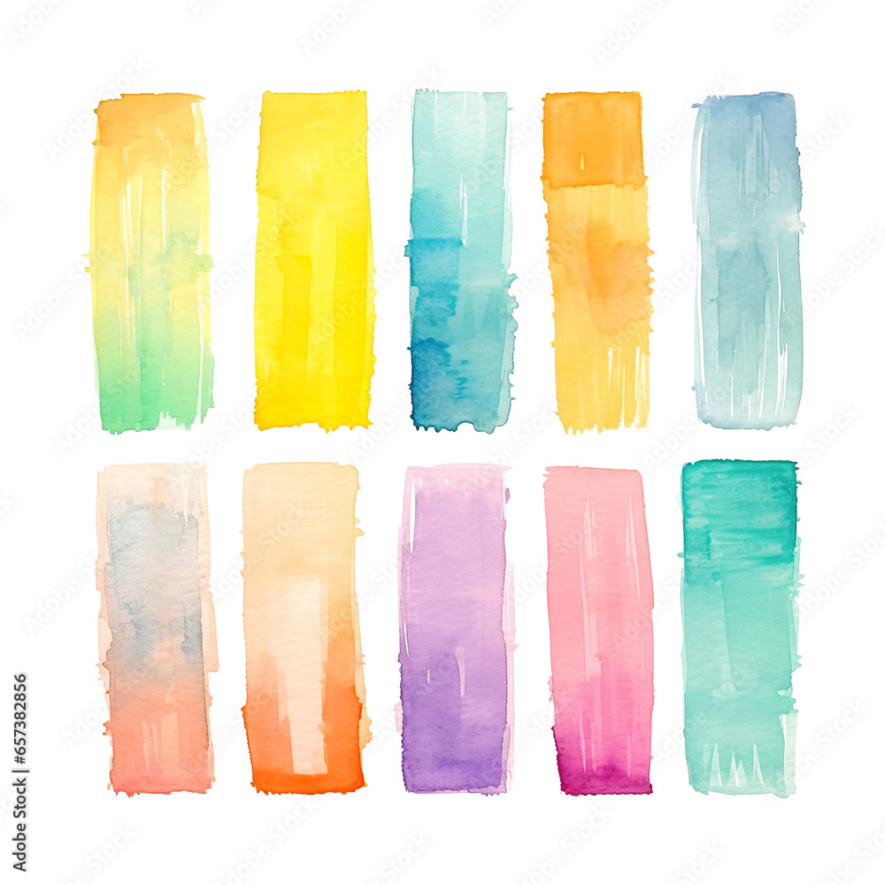 Fototapeta premium set of pastel warm color tone watercolor paint brushes brush strokes isolated white background