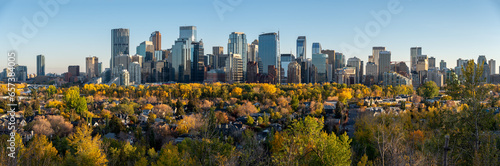 View of Calgary's modern skyline on a beautiful autumn evening.