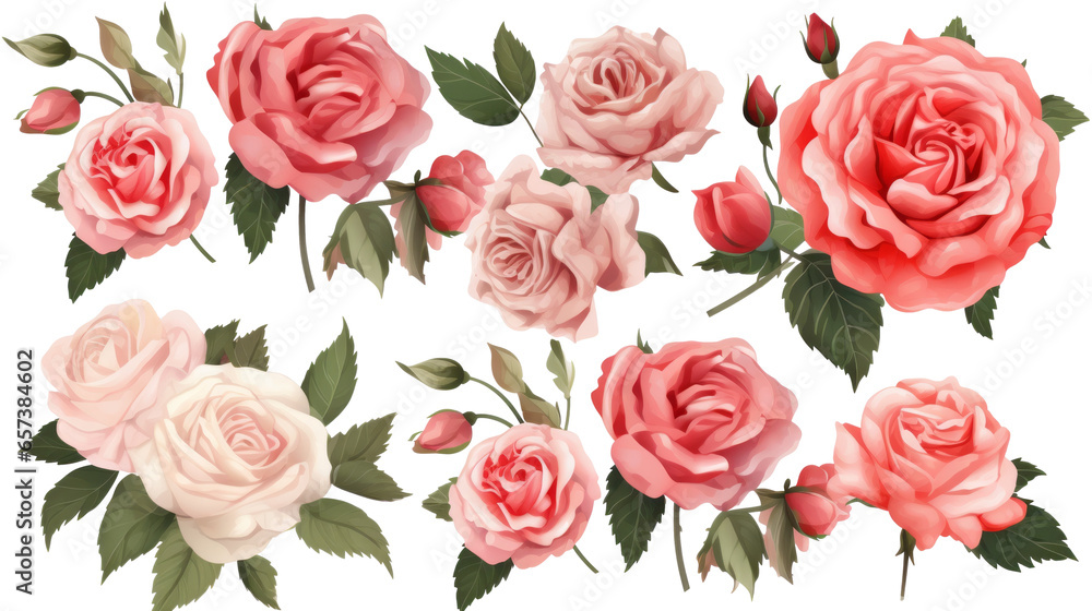 Collection of Colored English Roses Isolated on Transparent Background Collection of Colored English Roses Isolated on Transparent Background