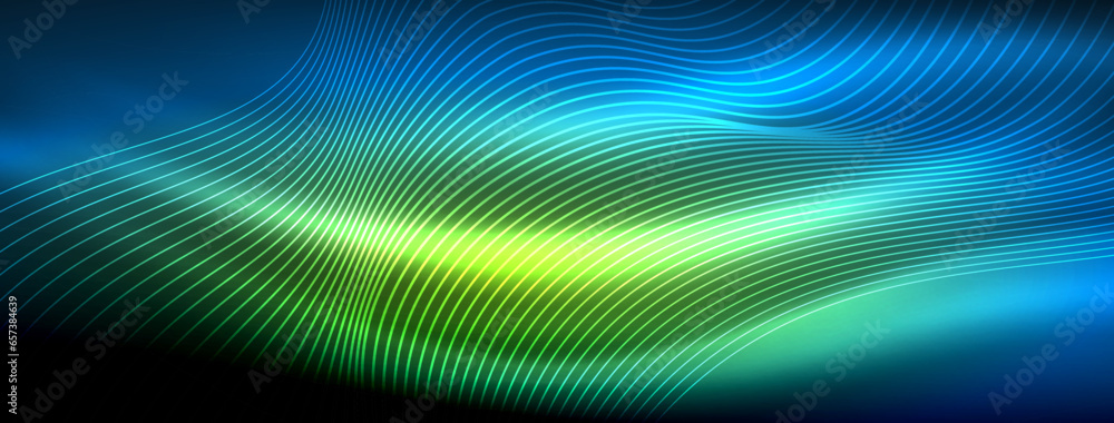 Glowing neon wave abstract background - vibrant, luminescent waves pulsate in a captivating and electrifying display Glowing neon wave abstract background - vibrant, luminescent waves pulsate in a captivating and electrifying display