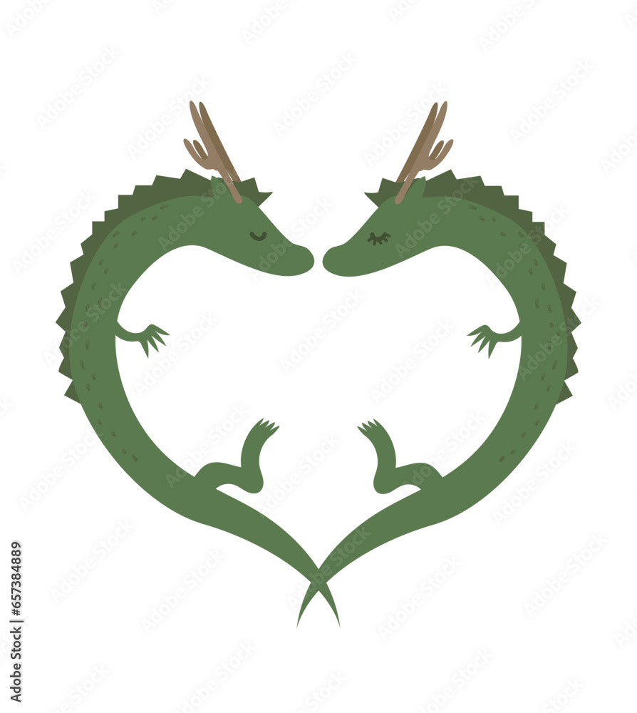 Obraz premium ハートを形作っている、辰カップルのイラスト（緑）