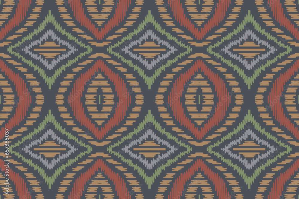Ikat Seamless Pattern Embroidery Background. Ikat Design Geometric Ethnic Oriental Pattern Traditional. Ikat Aztec Style Abstract Design for Print Texture,fabric,saree,sari,carpet.