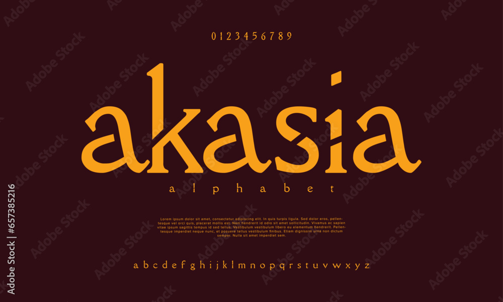 Akasia creative modern urban alphabet font. Digital abstract moslem, futuristic, fashion, sport, minimal technology typography. Simple numeric vector illustration