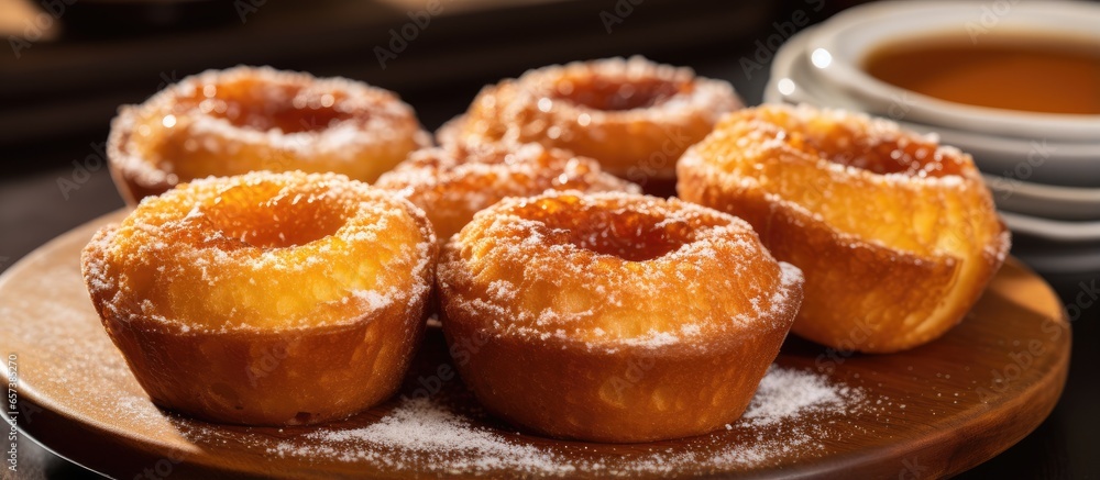 Traditional sweet baked goods from Brazil and Portugal popular in Brazilian diners queijadinha or queijada With copyspace for text