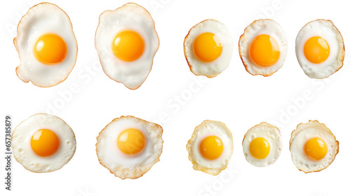 Perfectly Fried Eggs Isolated on Transparent Background, Top View, PNG